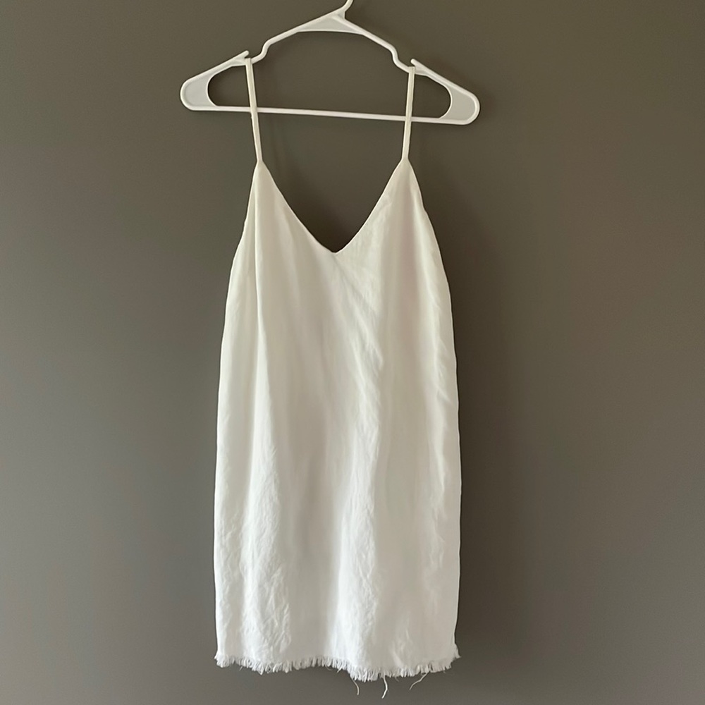 Lulu’s White Frayed Hem Spaghetti Strap Mini Dress